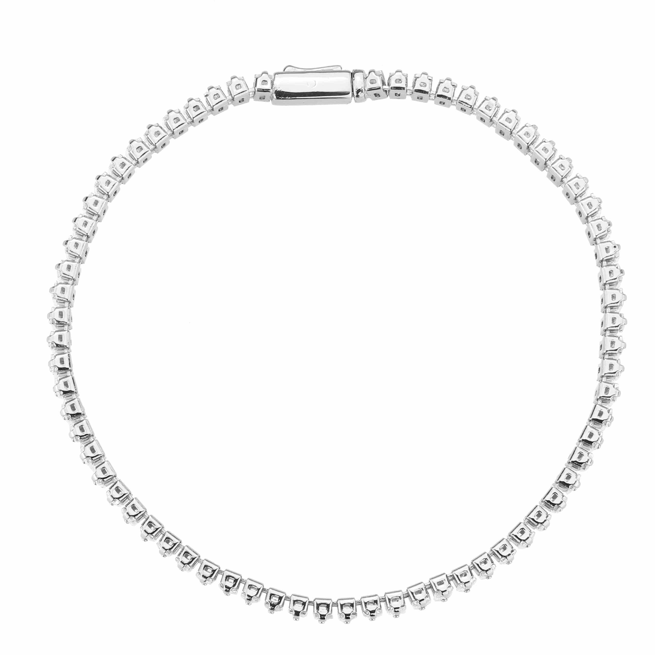 Alamode Rhodium Brass Bracelet with AAA Grade CZ in Clear - Flyclothing LLC