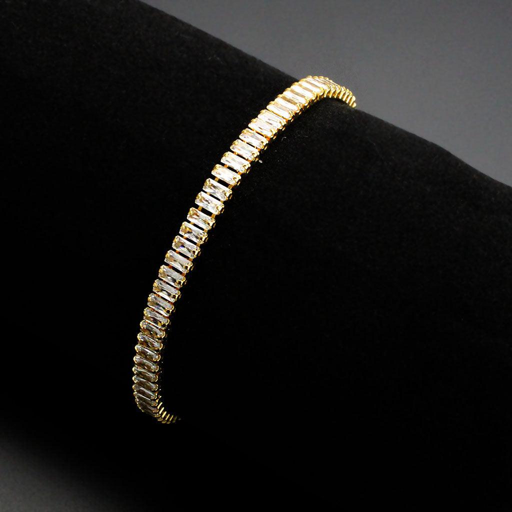 Alamode Gold Brass Bracelet with AAA Grade CZ in Clear - Flyclothing LLC