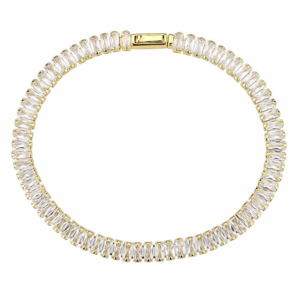 Alamode Gold Brass Bracelet with AAA Grade CZ in Clear - Alamode - Flyclothing LLC
