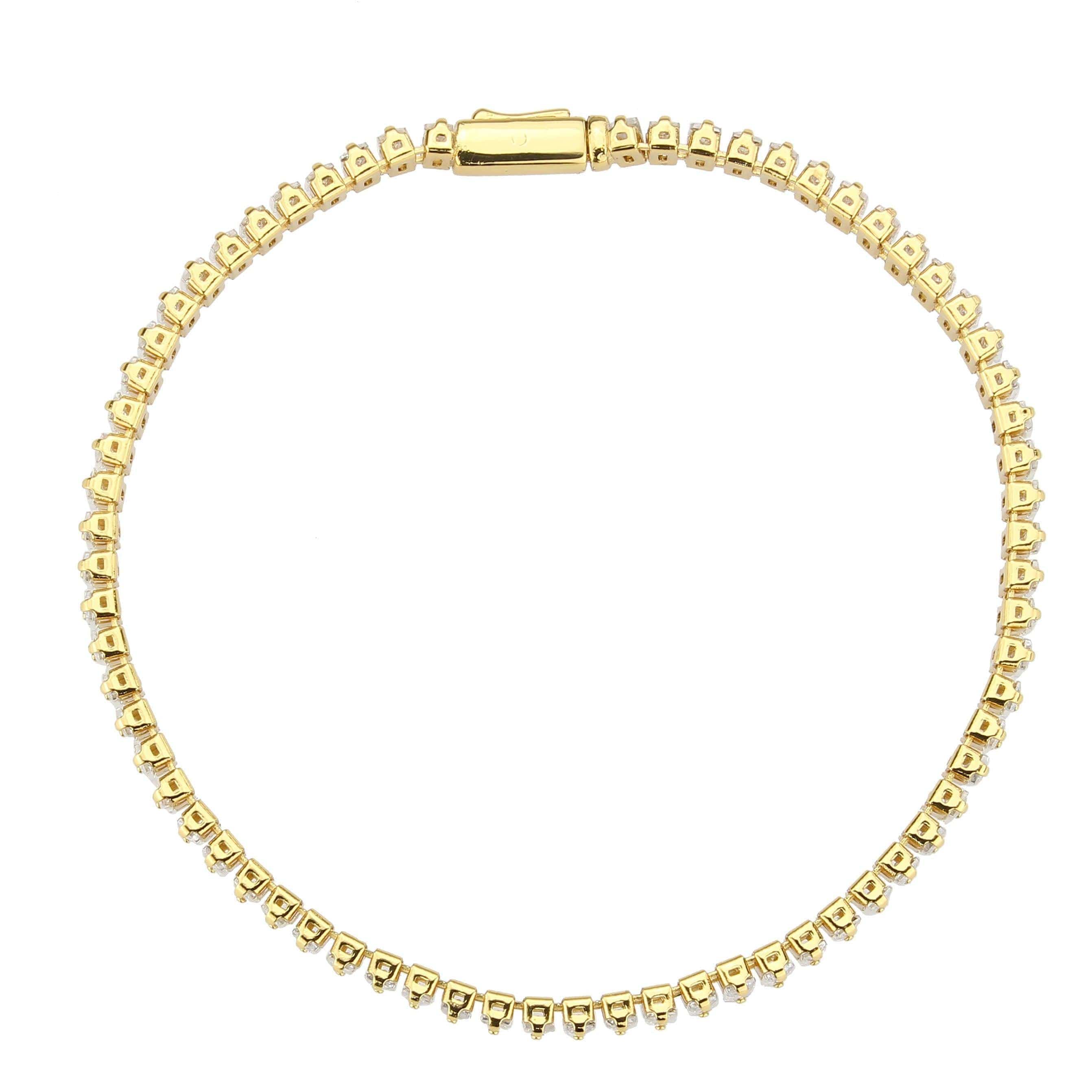 Alamode Gold Brass Bracelet with AAA Grade CZ in Clear - Flyclothing LLC