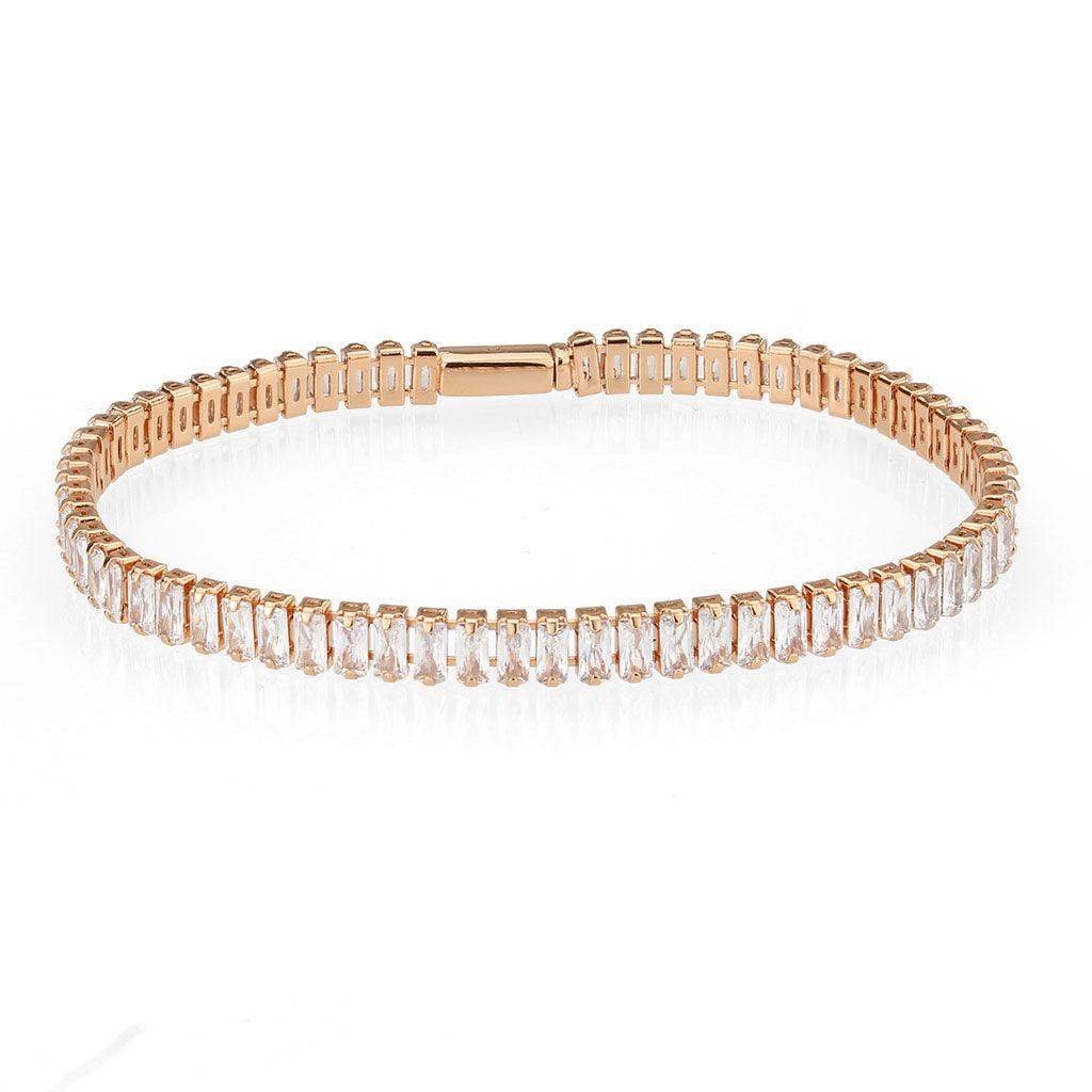 Alamode Rose Gold Brass Bracelet with AAA Grade CZ in Clear - Alamode - Flyclothing LLC