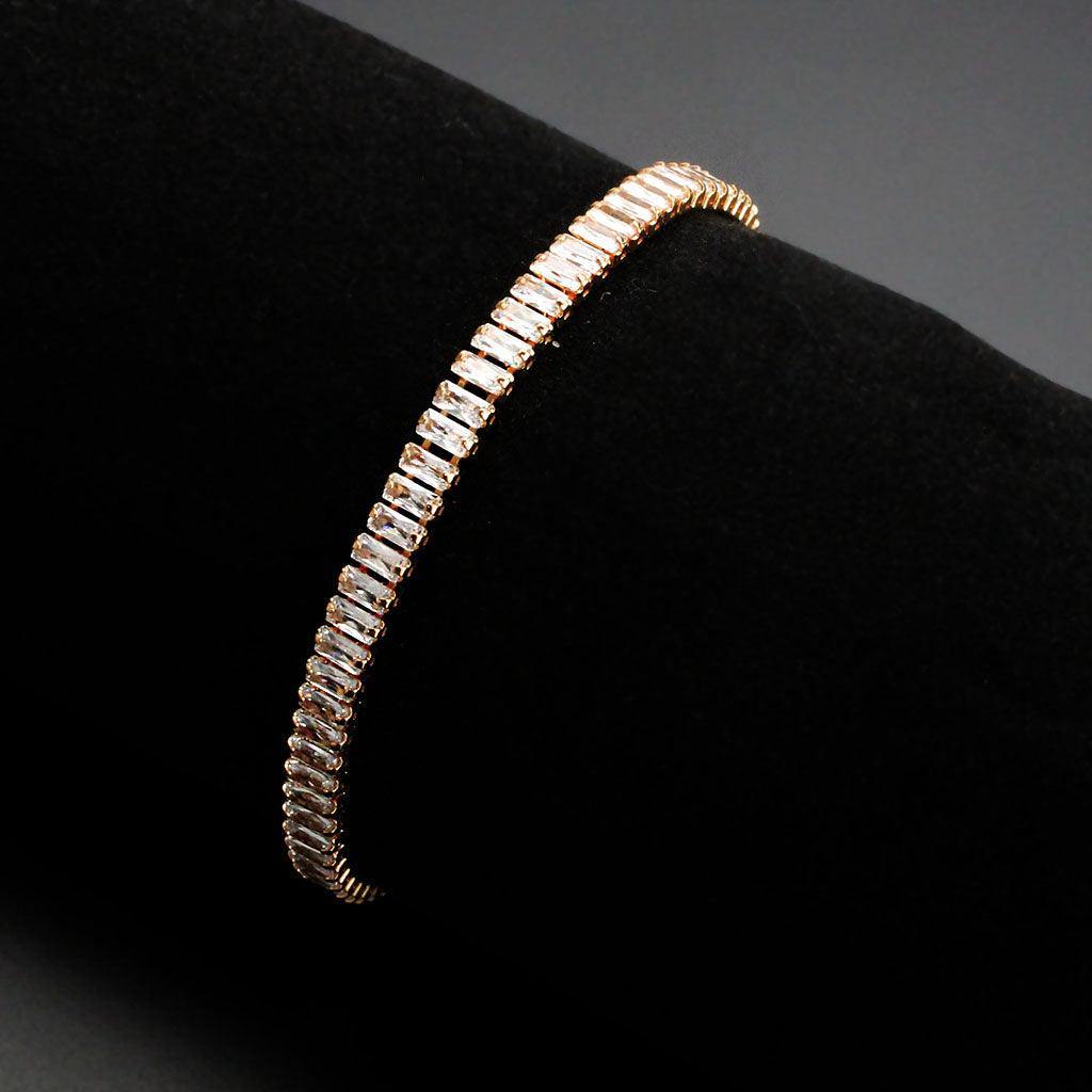 Alamode Rose Gold Brass Bracelet with AAA Grade CZ in Clear - Alamode