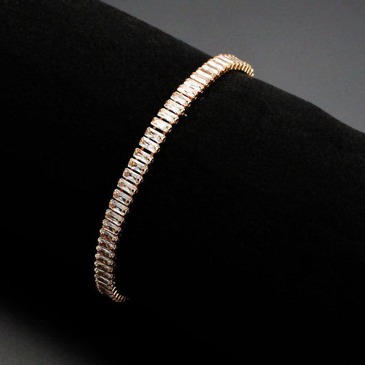 Alamode Rose Gold Brass Bracelet with AAA Grade CZ in Clear - Alamode