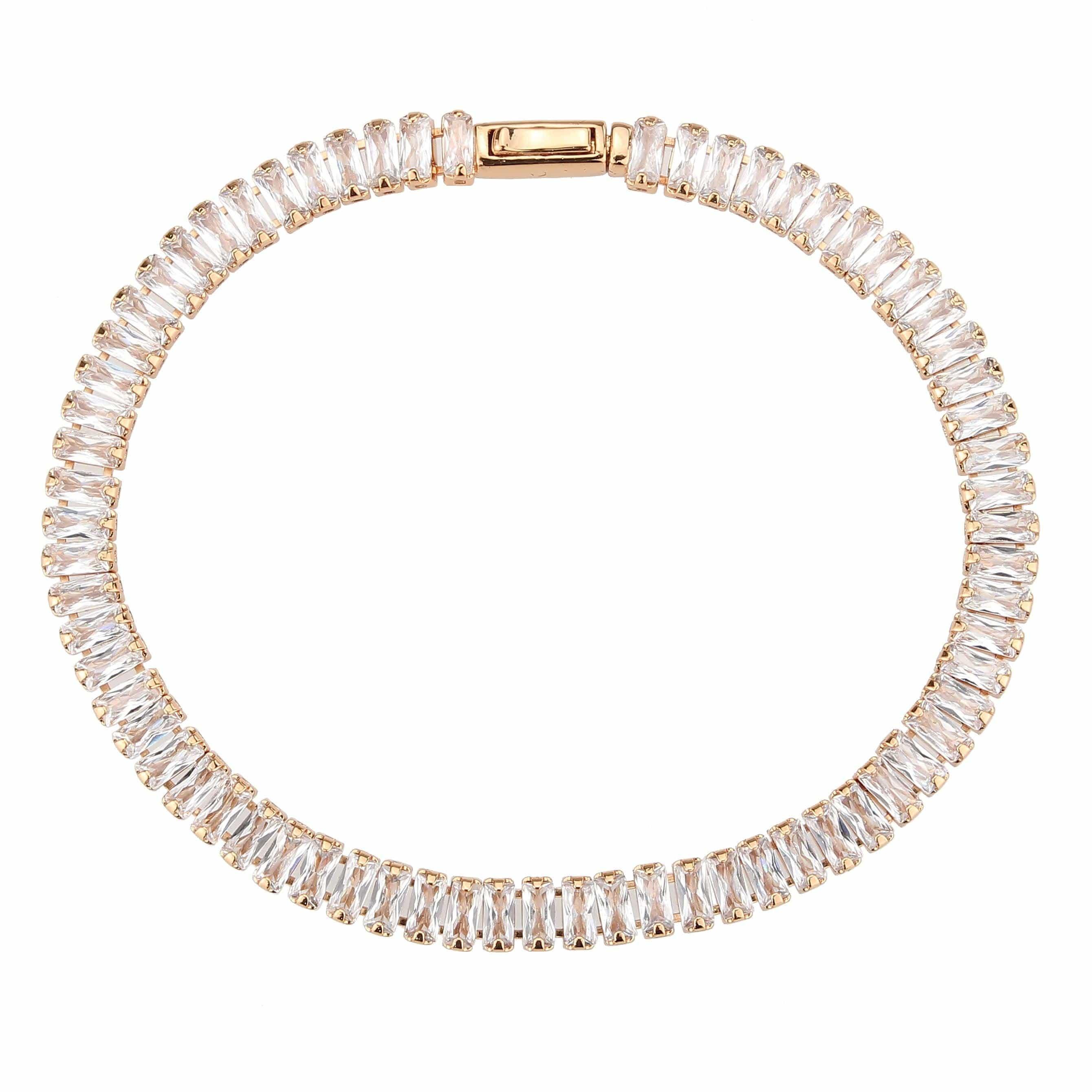 Alamode Rose Gold Brass Bracelet with AAA Grade CZ in Clear - Alamode