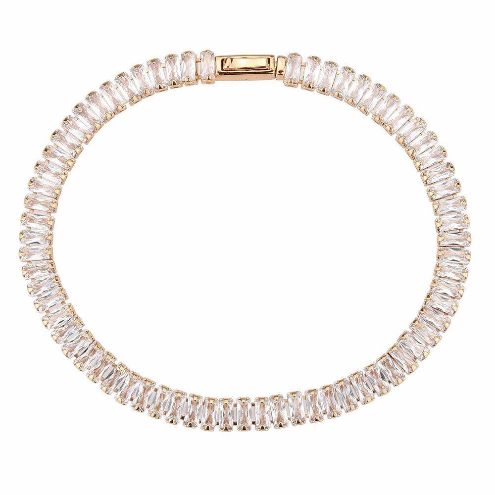 Alamode Rose Gold Brass Bracelet with AAA Grade CZ in Clear - Alamode - Flyclothing LLC