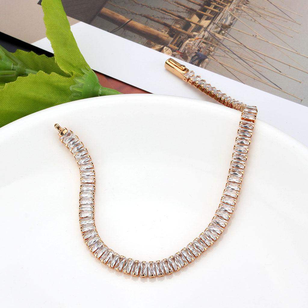 Alamode Rose Gold Brass Bracelet with AAA Grade CZ in Clear - Alamode - Flyclothing LLC