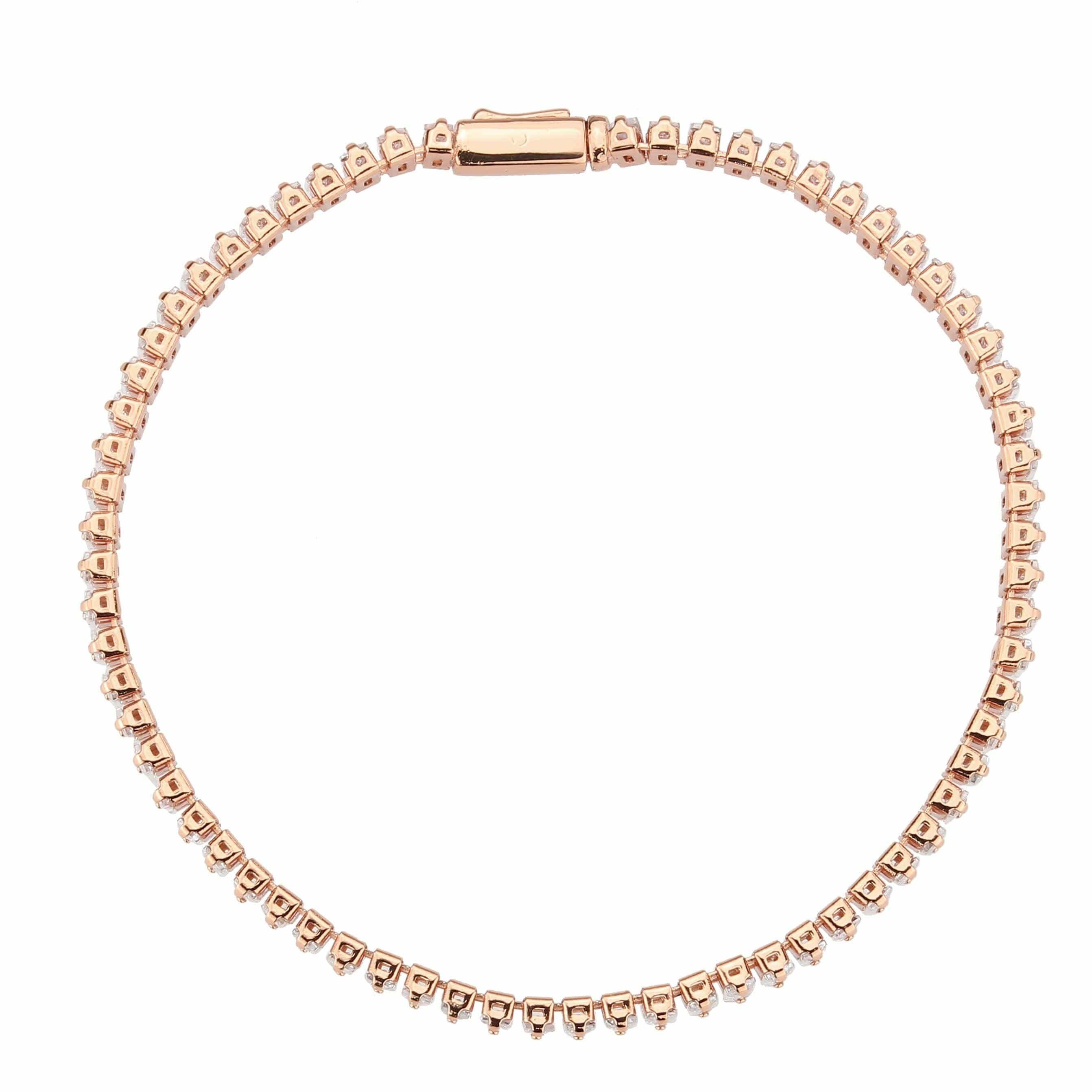 Alamode Rose Gold Brass Bracelet with AAA Grade CZ in Clear - Alamode
