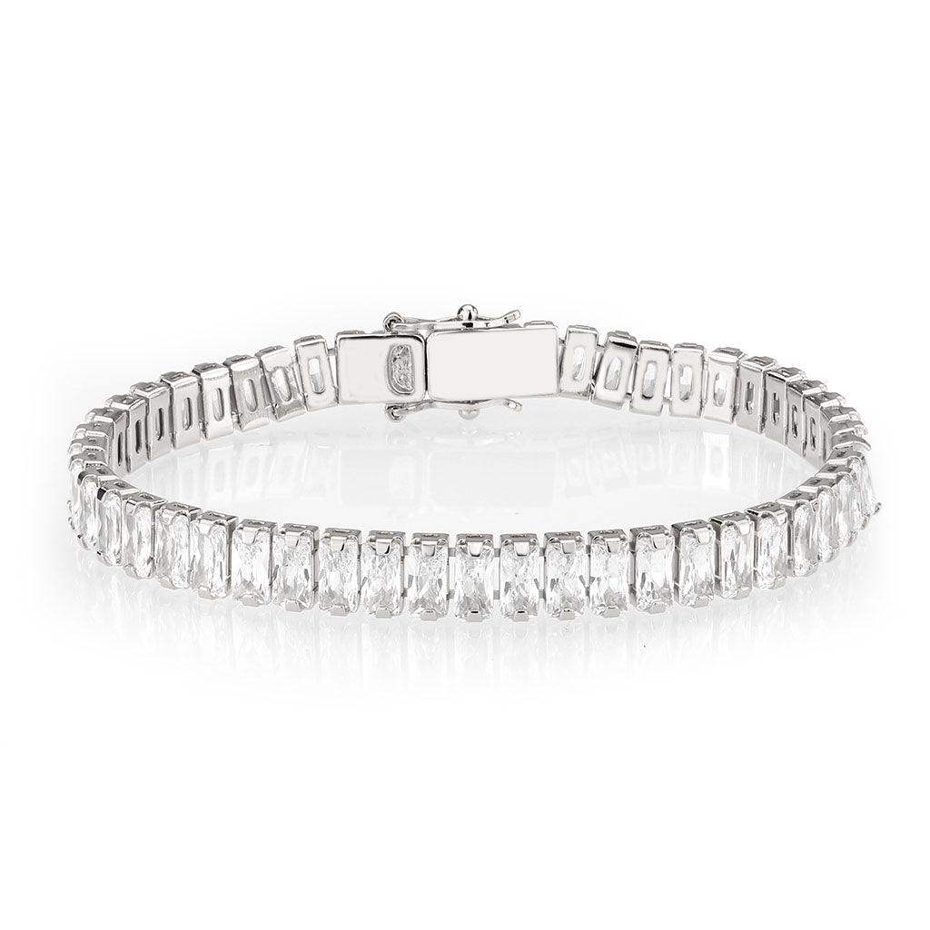 Alamode Rhodium Brass Bracelet with AAA Grade CZ in Clear - Alamode - Flyclothing LLC