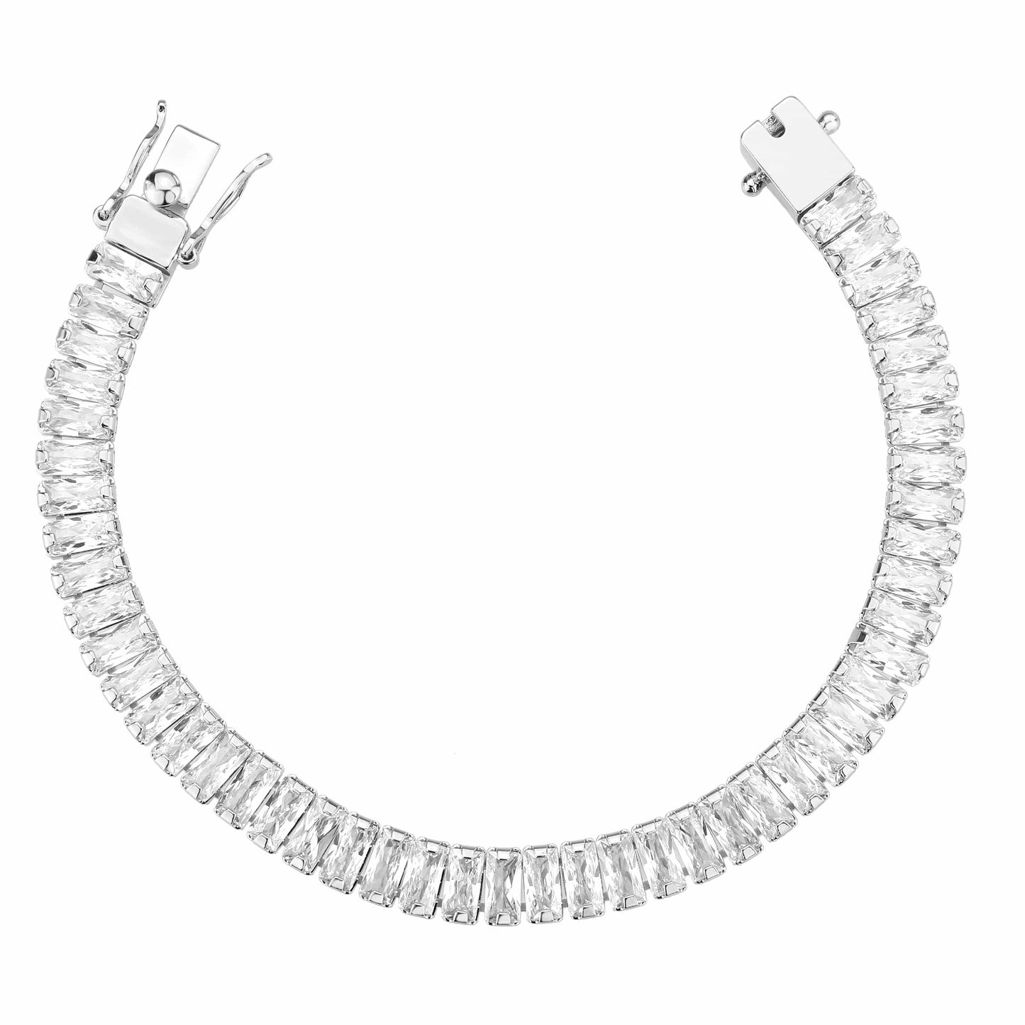 Alamode Rhodium Brass Bracelet with AAA Grade CZ in Clear - Alamode - Flyclothing LLC