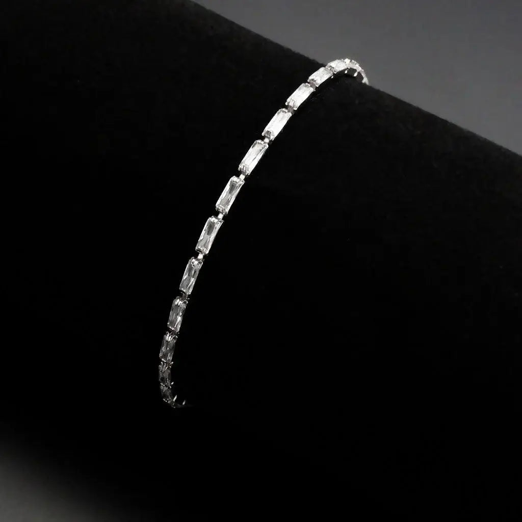 Alamode Rhodium Brass Bracelet with AAA Grade CZ in Clear - Alamode - Flyclothing LLC