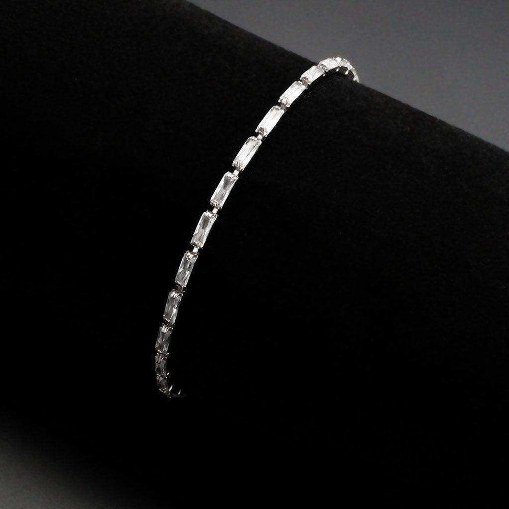 Alamode Rhodium Brass Bracelet with AAA Grade CZ in Clear - Alamode - Flyclothing LLC