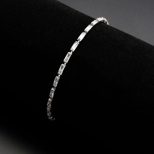 Alamode Rhodium Brass Bracelet with AAA Grade CZ in Clear - Alamode