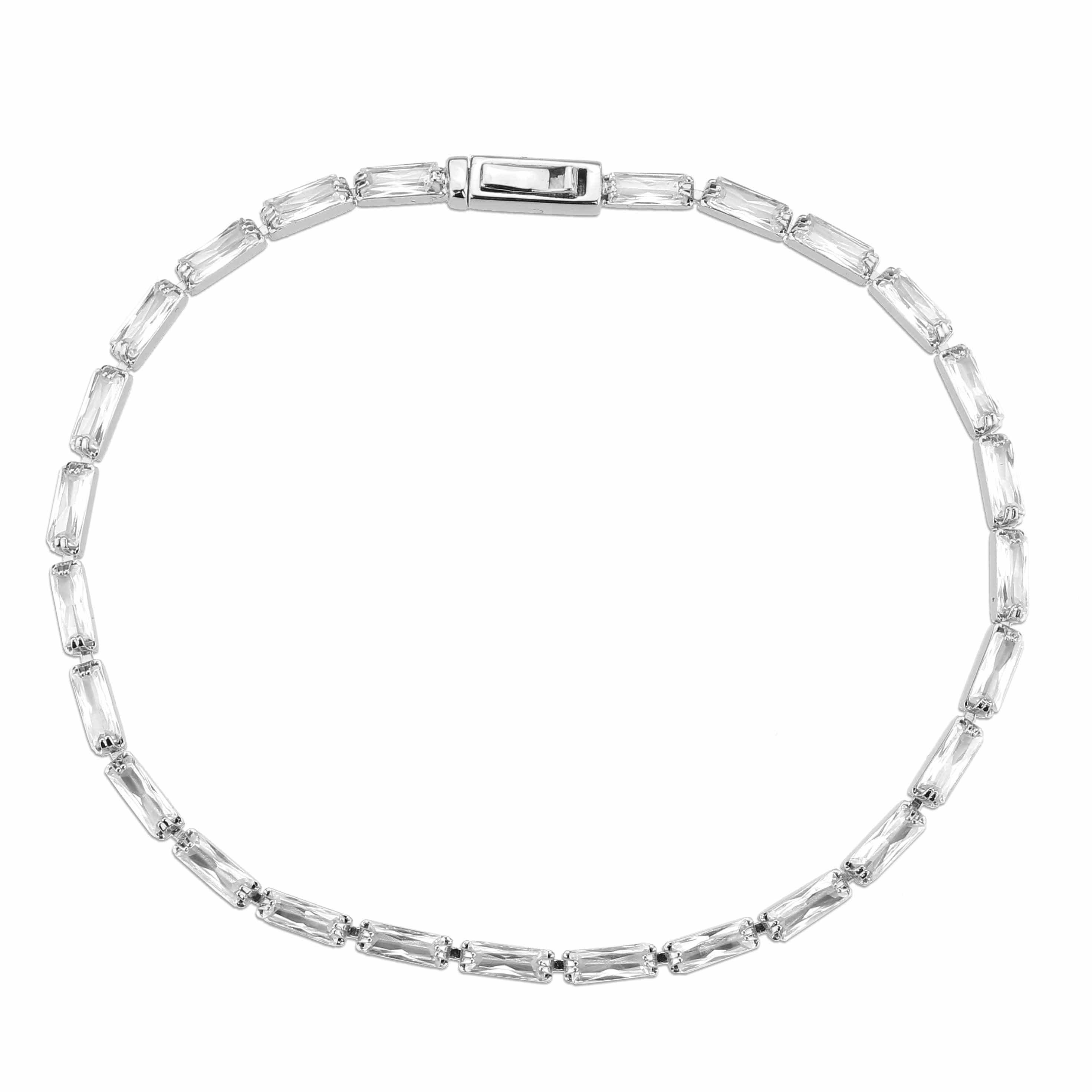 Alamode Rhodium Brass Bracelet with AAA Grade CZ in Clear - Flyclothing LLC