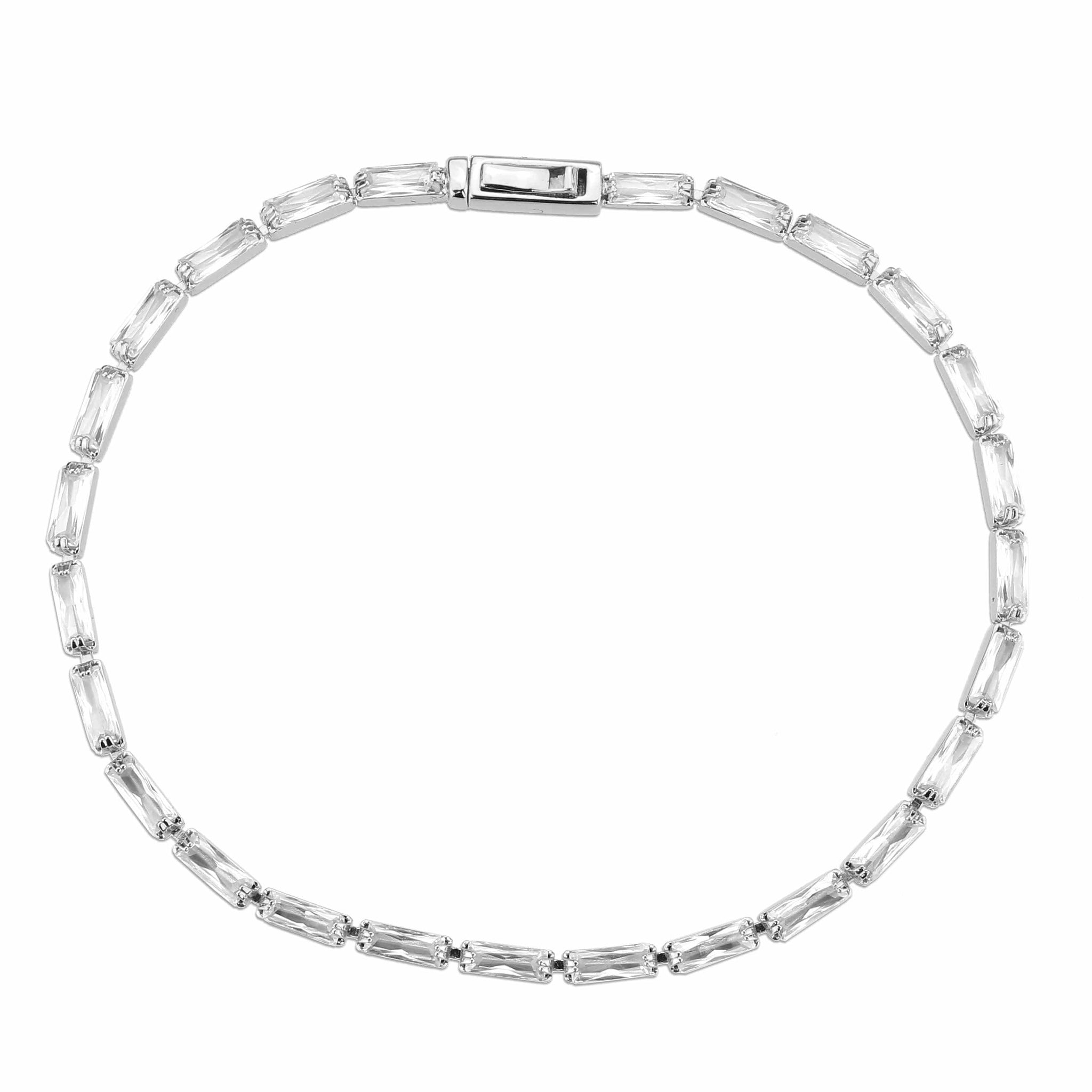 Alamode Rhodium Brass Bracelet with AAA Grade CZ in Clear - Alamode - Flyclothing LLC