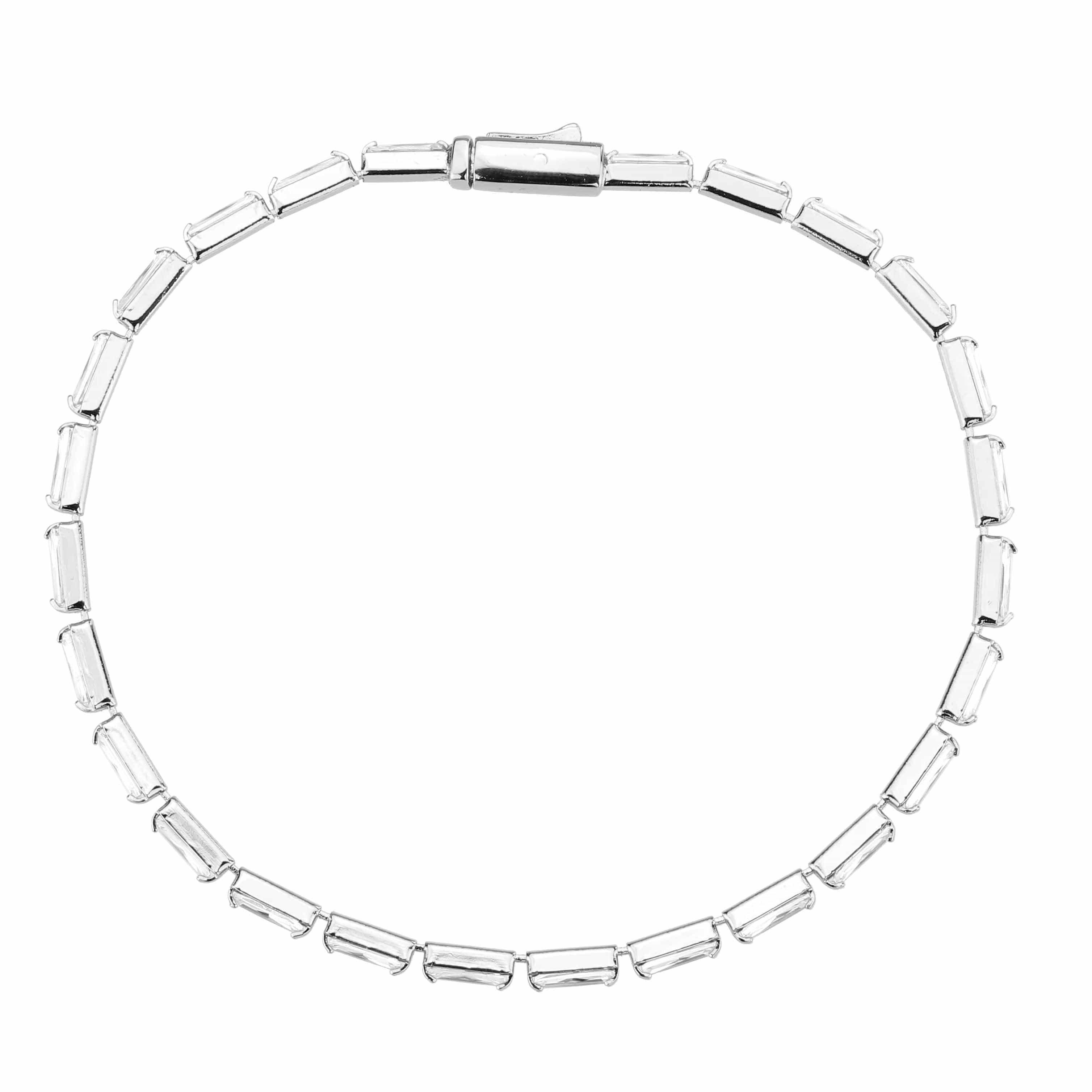 Alamode Rhodium Brass Bracelet with AAA Grade CZ in Clear - Flyclothing LLC