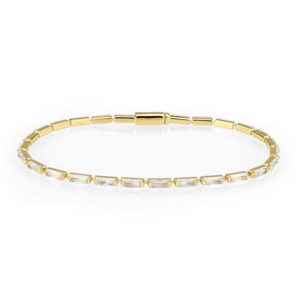 Alamode Gold Brass Bracelet with AAA Grade CZ in Clear - Flyclothing LLC