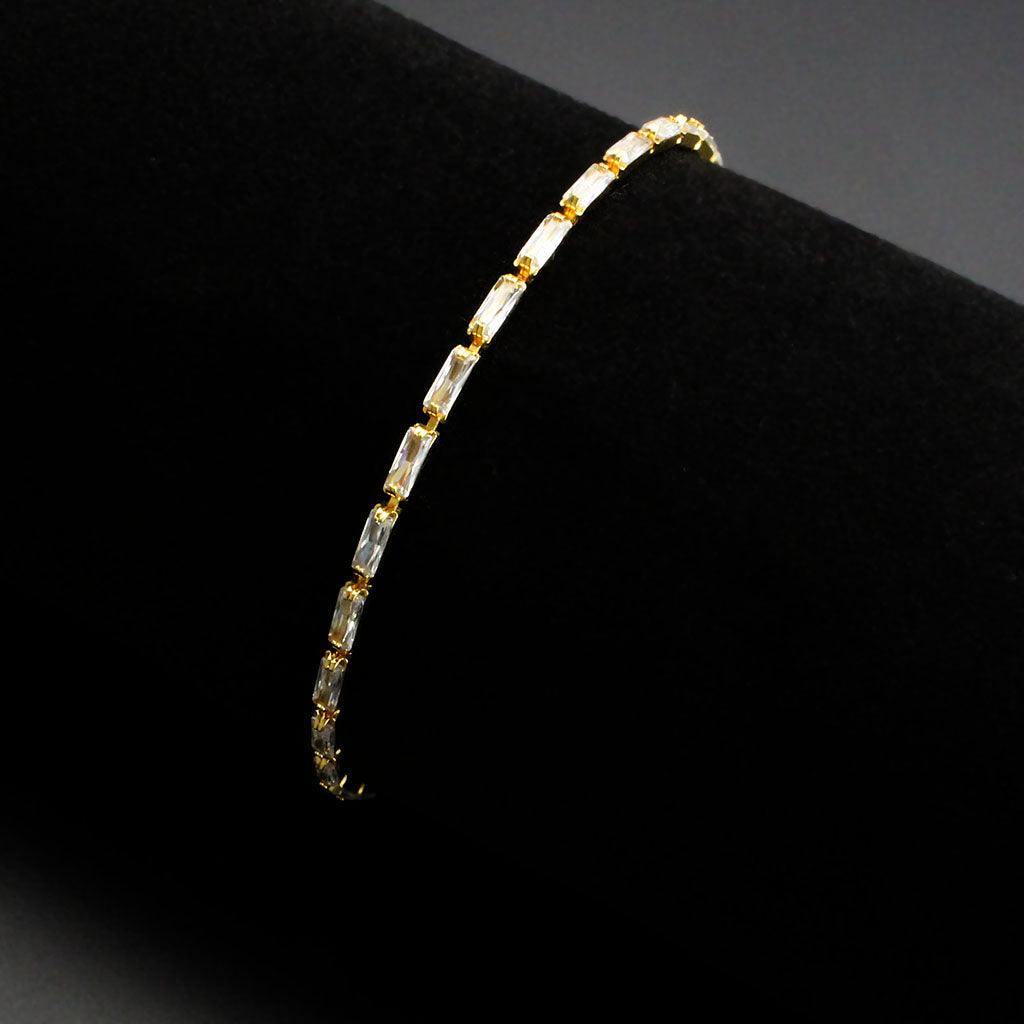 Alamode Gold Brass Bracelet with AAA Grade CZ in Clear - Flyclothing LLC