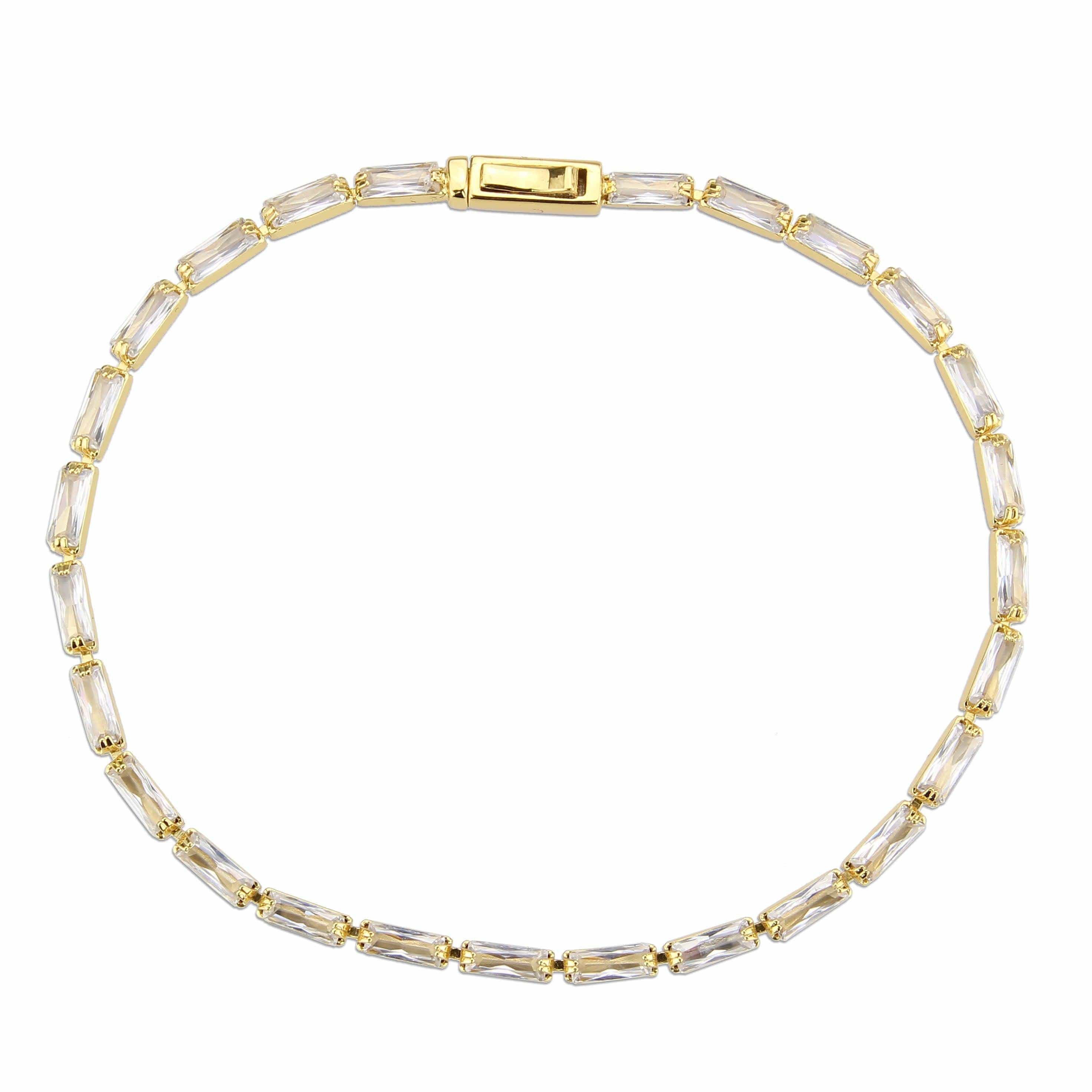 Alamode Gold Brass Bracelet with AAA Grade CZ in Clear - Flyclothing LLC