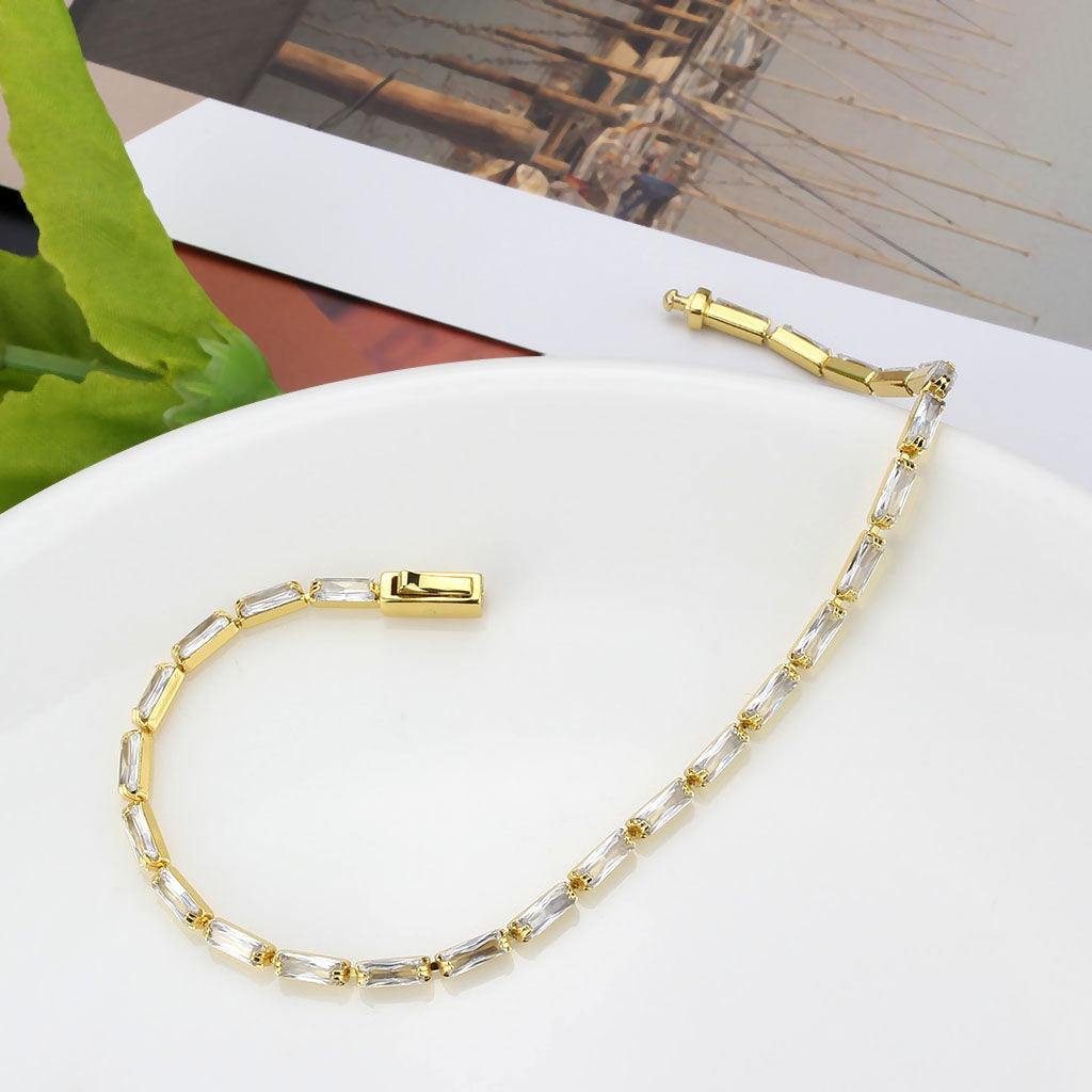 Alamode Gold Brass Bracelet with AAA Grade CZ in Clear - Flyclothing LLC