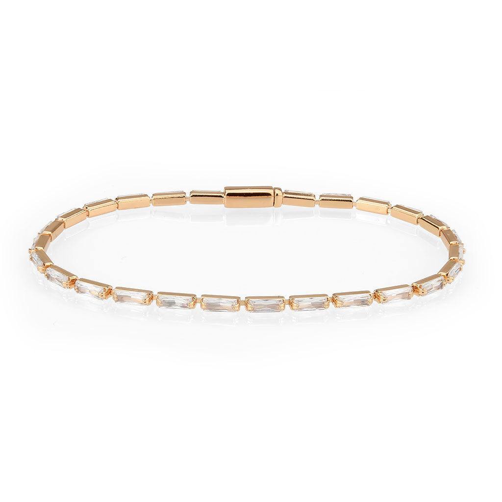 Alamode Rose Gold Brass Bracelet with AAA Grade CZ in Clear - Flyclothing LLC