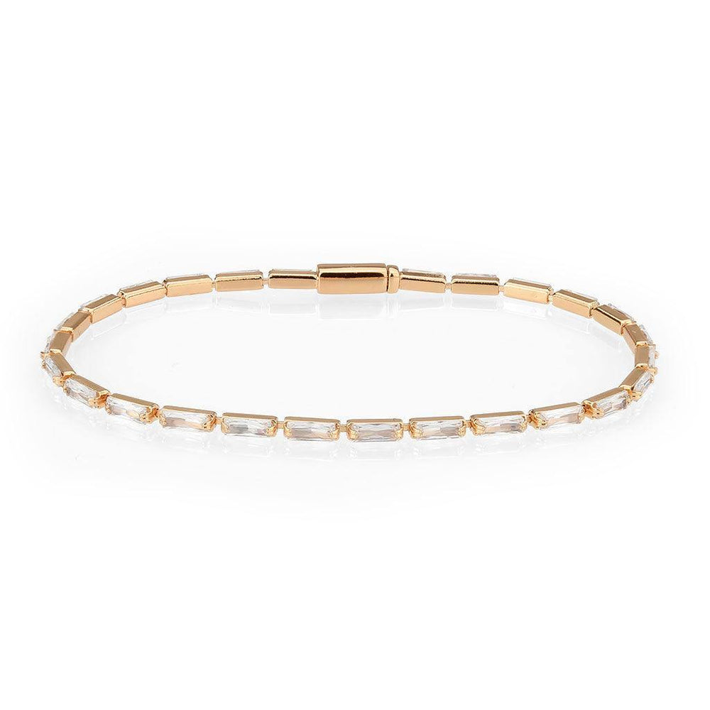 Alamode Rose Gold Brass Bracelet with AAA Grade CZ in Clear - Alamode