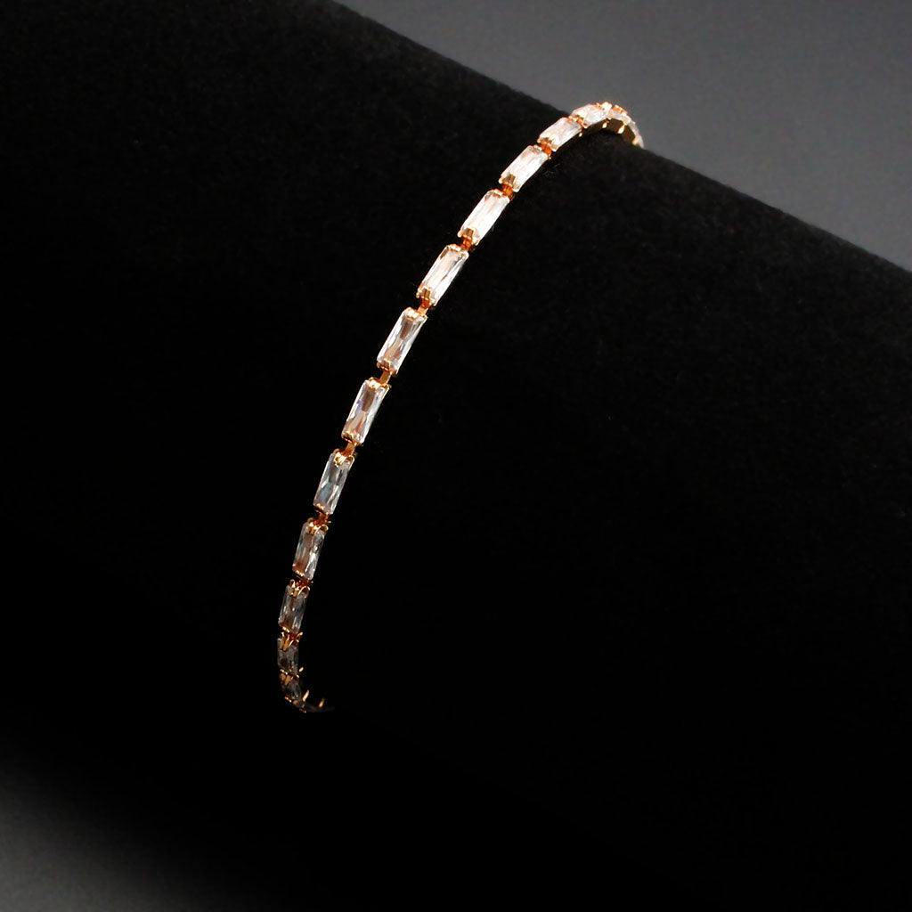 Alamode Rose Gold Brass Bracelet with AAA Grade CZ in Clear - Flyclothing LLC