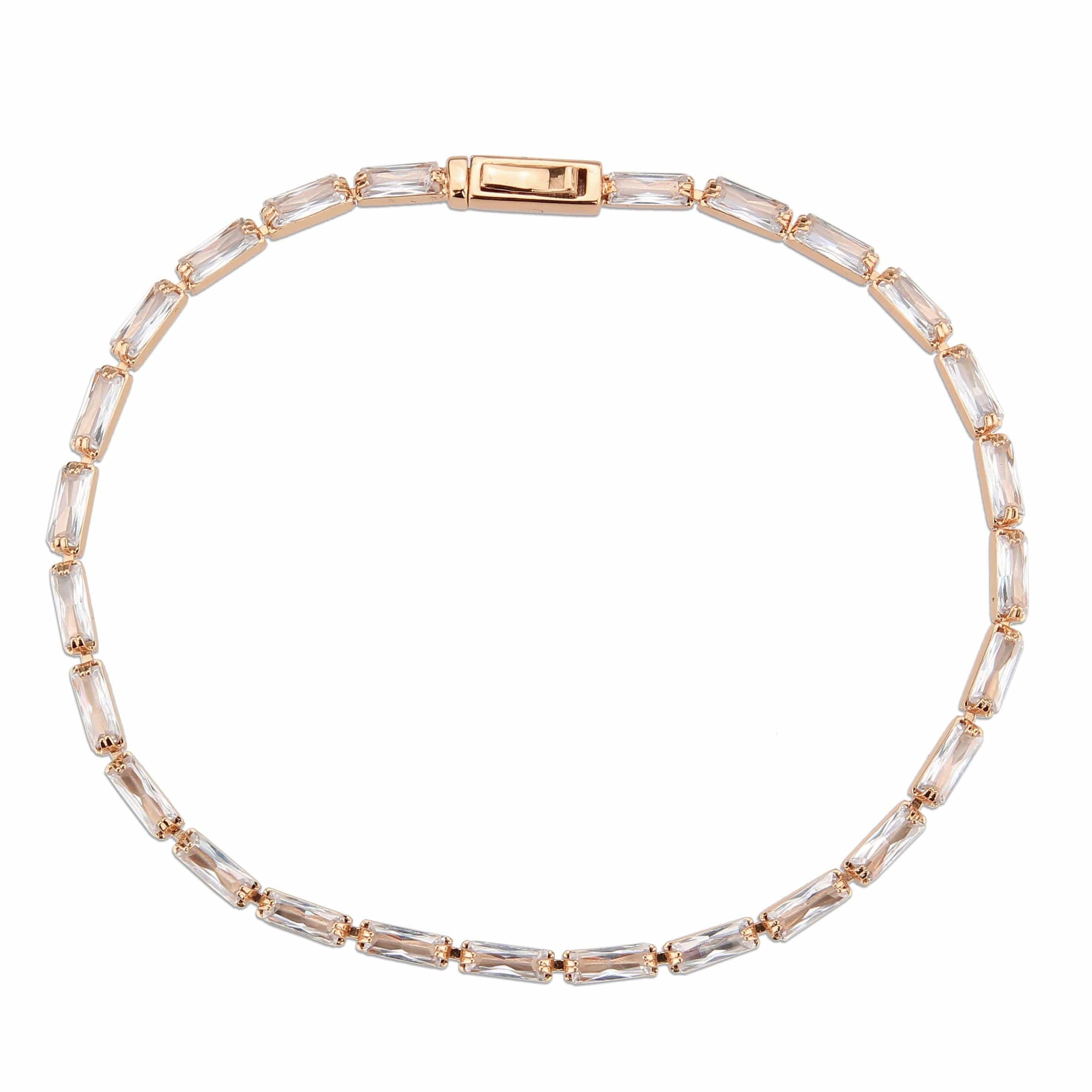 Alamode Rose Gold Brass Bracelet with AAA Grade CZ in Clear - Alamode