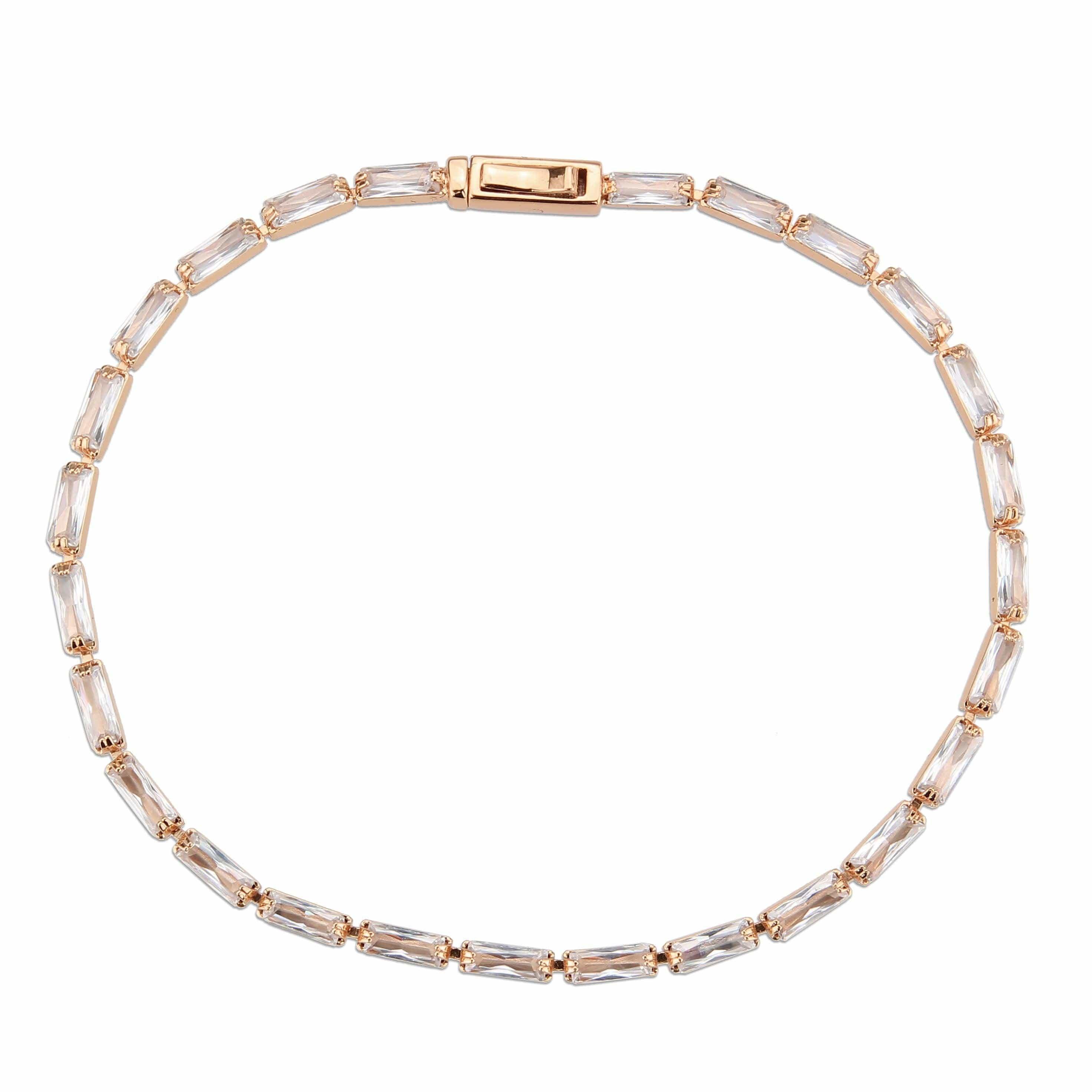 Alamode Rose Gold Brass Bracelet with AAA Grade CZ in Clear - Flyclothing LLC