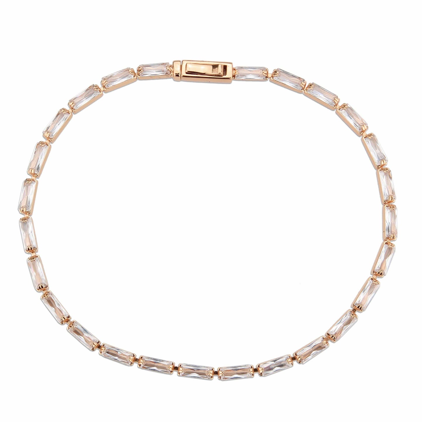 Alamode Rose Gold Brass Bracelet with AAA Grade CZ in Clear - Alamode - Flyclothing LLC