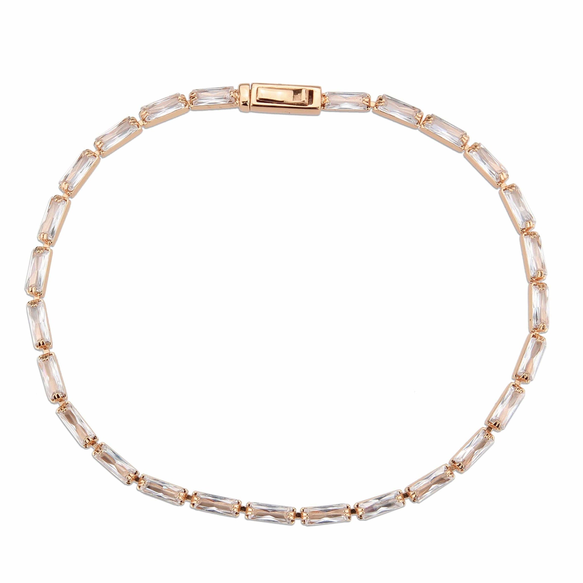 Alamode Rose Gold Brass Bracelet with AAA Grade CZ in Clear - Alamode - Flyclothing LLC