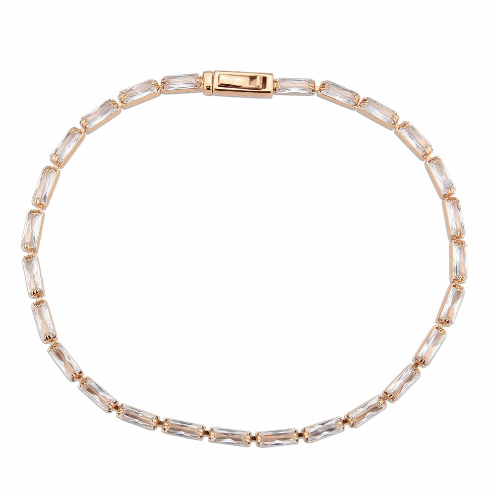 Alamode Rose Gold Brass Bracelet with AAA Grade CZ in Clear - Alamode - Flyclothing LLC