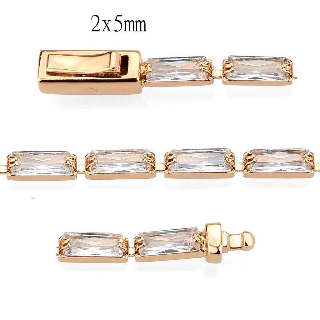 Alamode Rose Gold Brass Bracelet with AAA Grade CZ in Clear - Flyclothing LLC