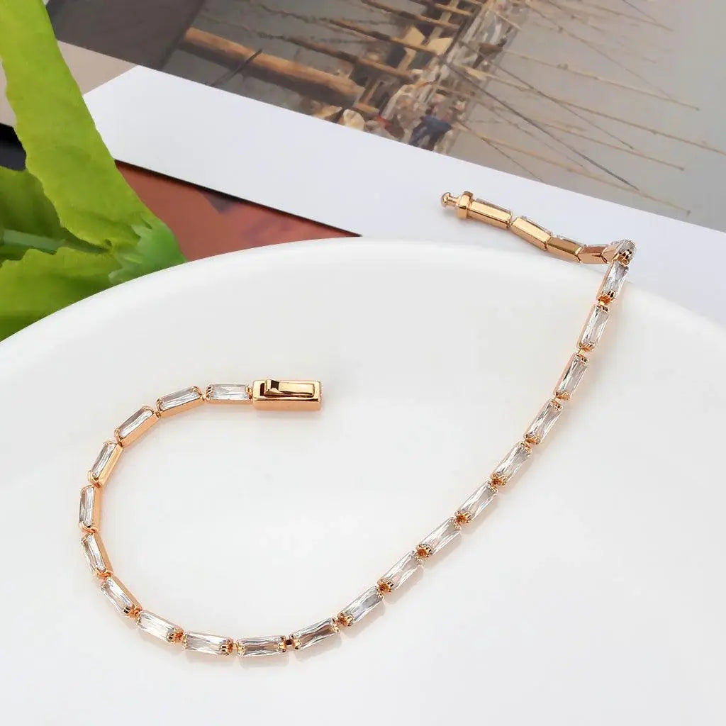 Alamode Rose Gold Brass Bracelet with AAA Grade CZ in Clear - Alamode - Flyclothing LLC
