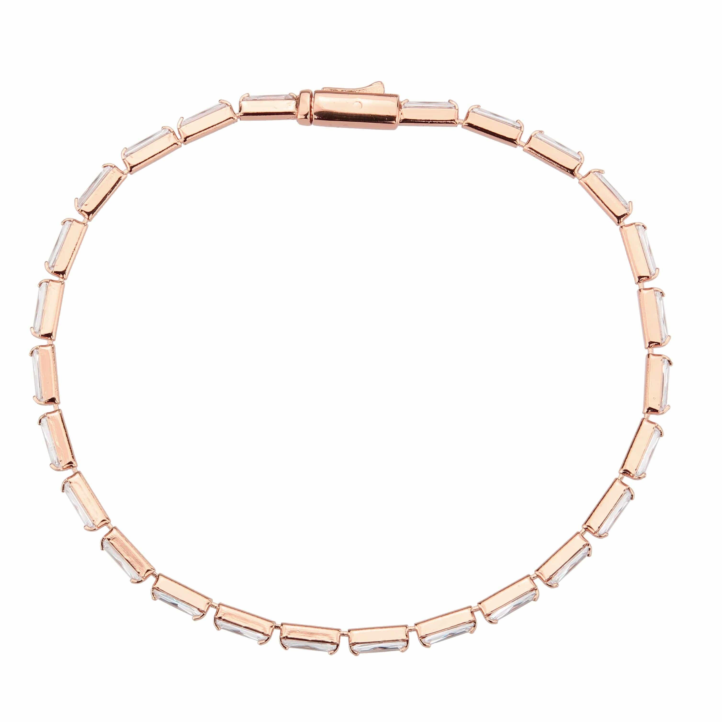 Alamode Rose Gold Brass Bracelet with AAA Grade CZ in Clear - Flyclothing LLC