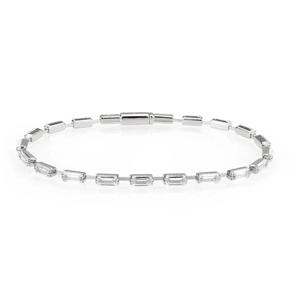 Alamode Rhodium Brass Bracelet with AAA Grade CZ in Clear - Alamode - Flyclothing LLC