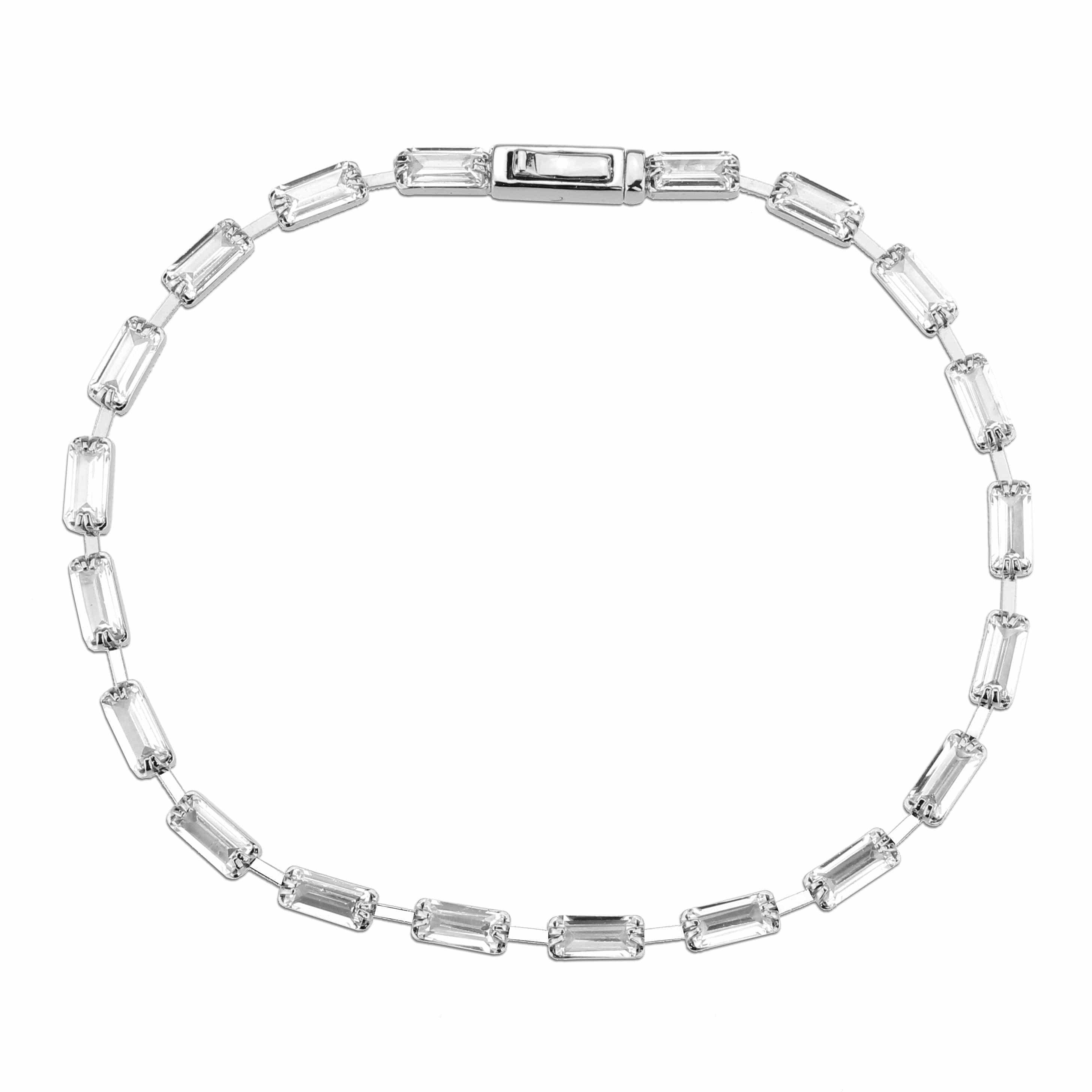 Alamode Rhodium Brass Bracelet with AAA Grade CZ in Clear - Flyclothing LLC