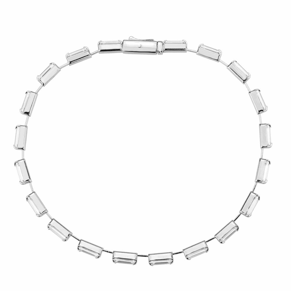 Alamode Rhodium Brass Bracelet with AAA Grade CZ in Clear - Alamode - Flyclothing LLC