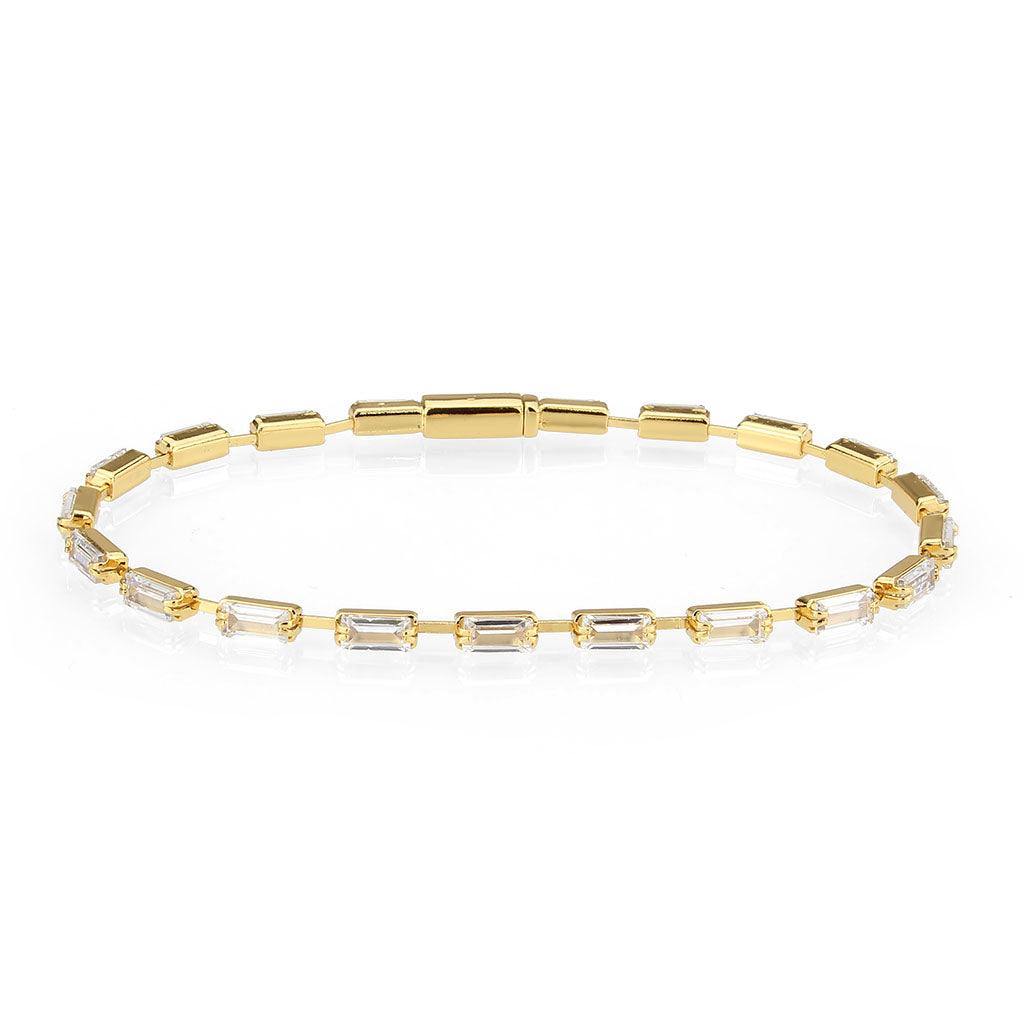 Alamode Gold Brass Bracelet with AAA Grade CZ in Clear - Alamode