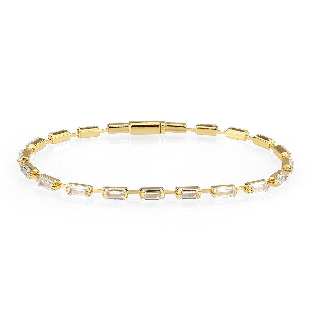 Alamode Gold Brass Bracelet with AAA Grade CZ in Clear - Flyclothing LLC