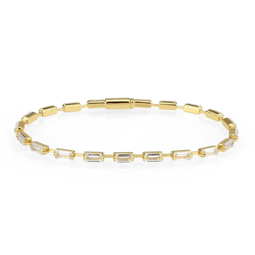 Alamode Gold Brass Bracelet with AAA Grade CZ in Clear - Alamode - Flyclothing LLC