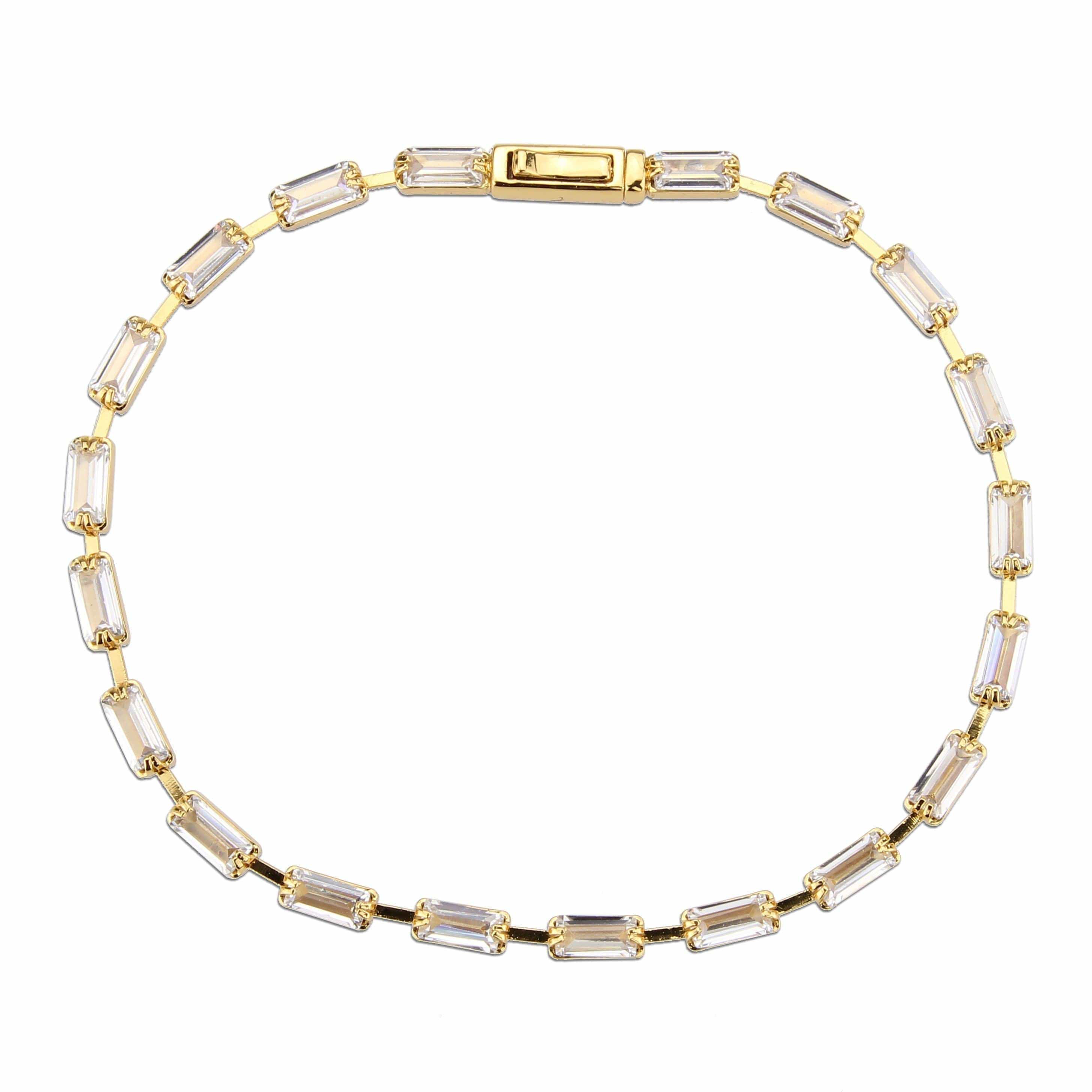 Alamode Gold Brass Bracelet with AAA Grade CZ in Clear - Alamode