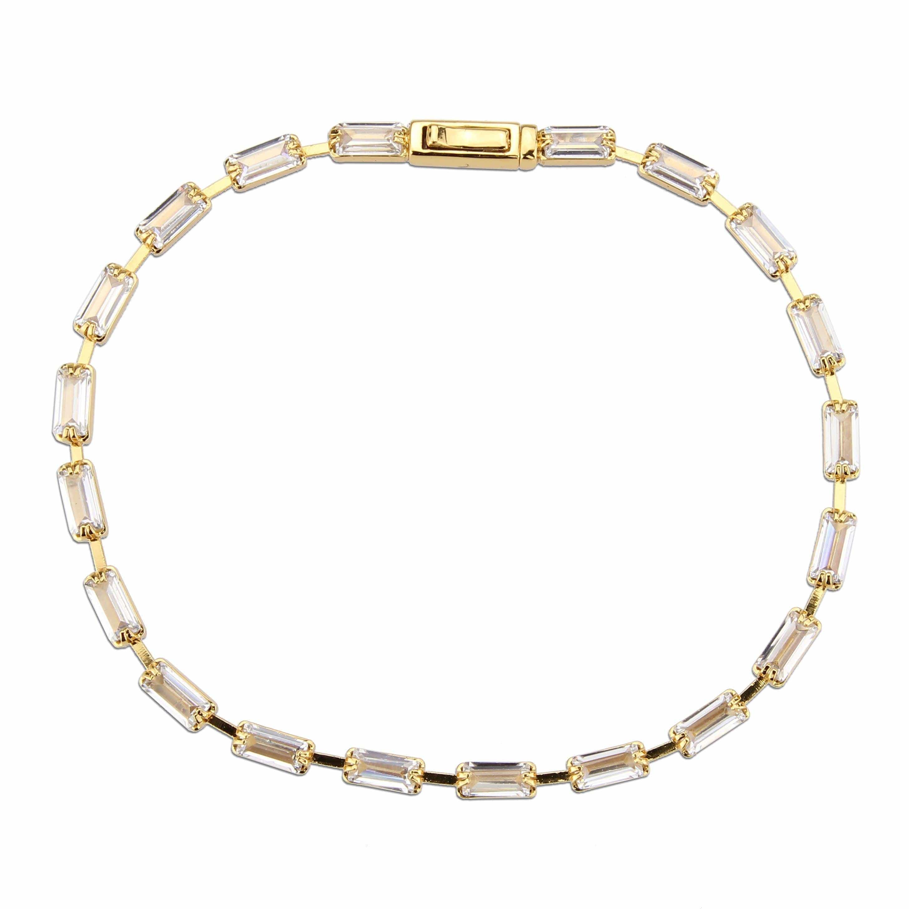 Alamode Gold Brass Bracelet with AAA Grade CZ in Clear - Flyclothing LLC