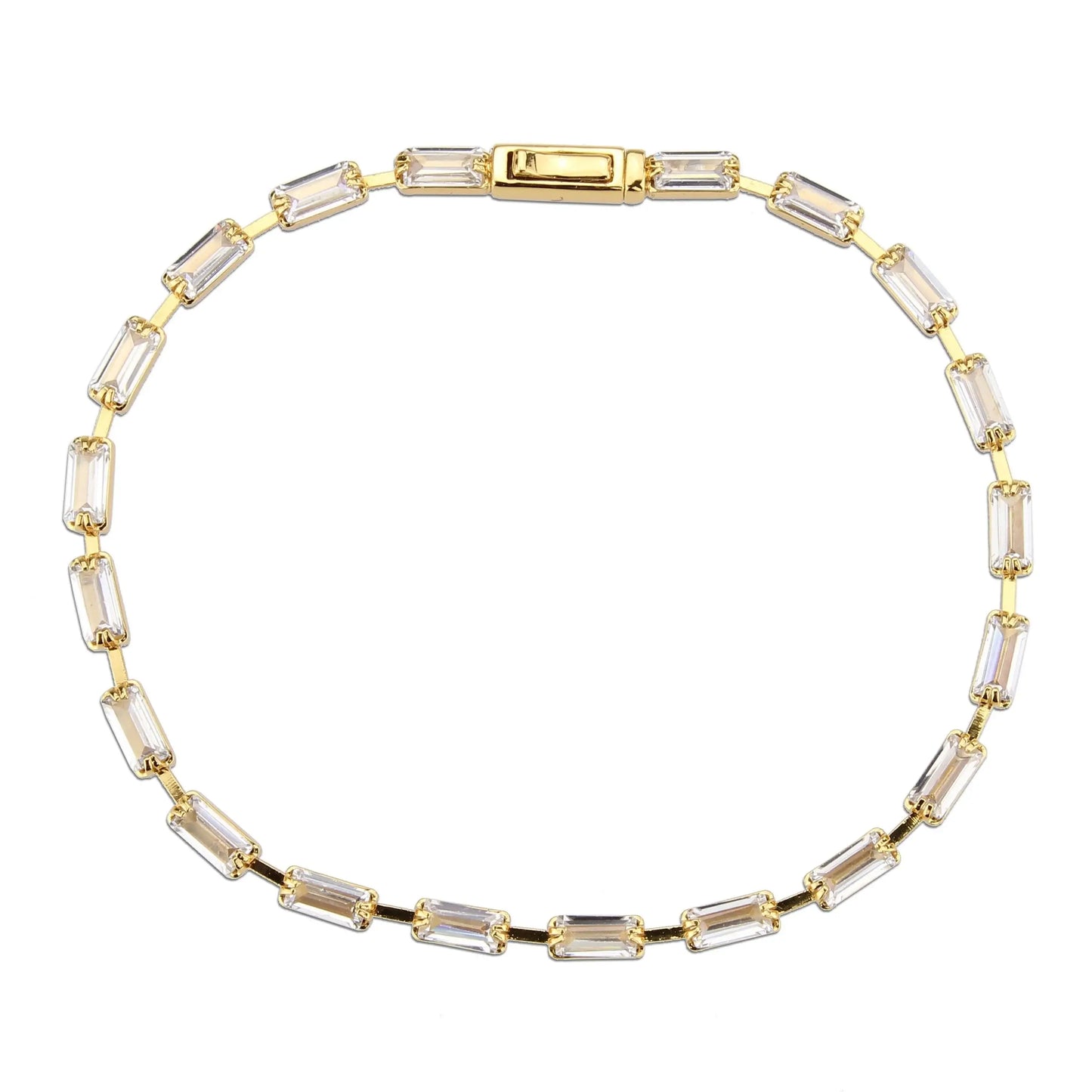 Alamode Gold Brass Bracelet with AAA Grade CZ in Clear - Alamode - Flyclothing LLC
