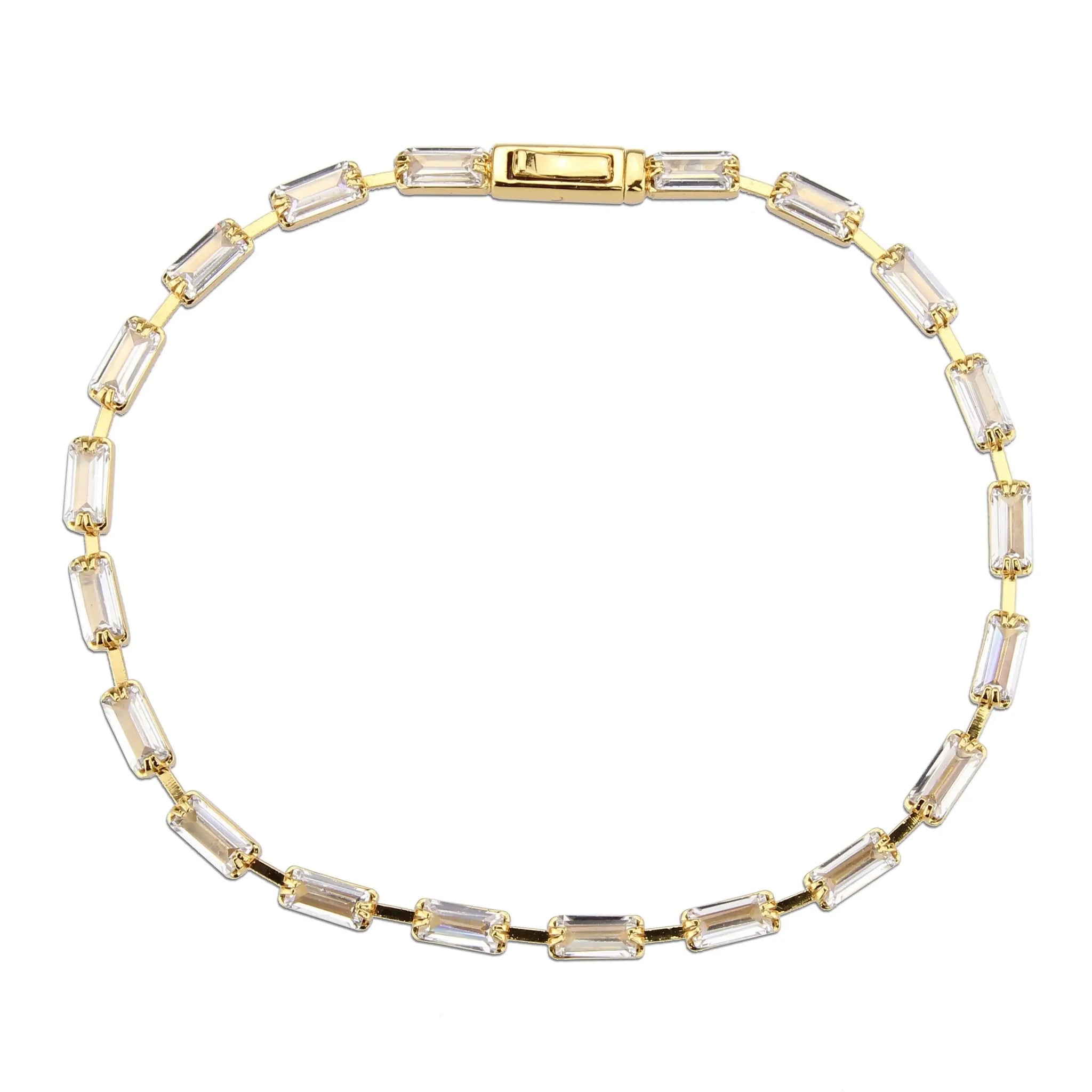 Alamode Gold Brass Bracelet with AAA Grade CZ in Clear - Alamode - Flyclothing LLC