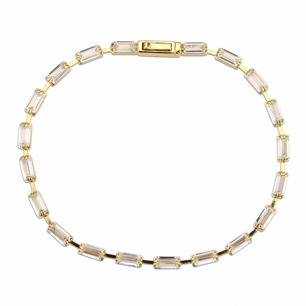 Alamode Gold Brass Bracelet with AAA Grade CZ in Clear - Alamode - Flyclothing LLC
