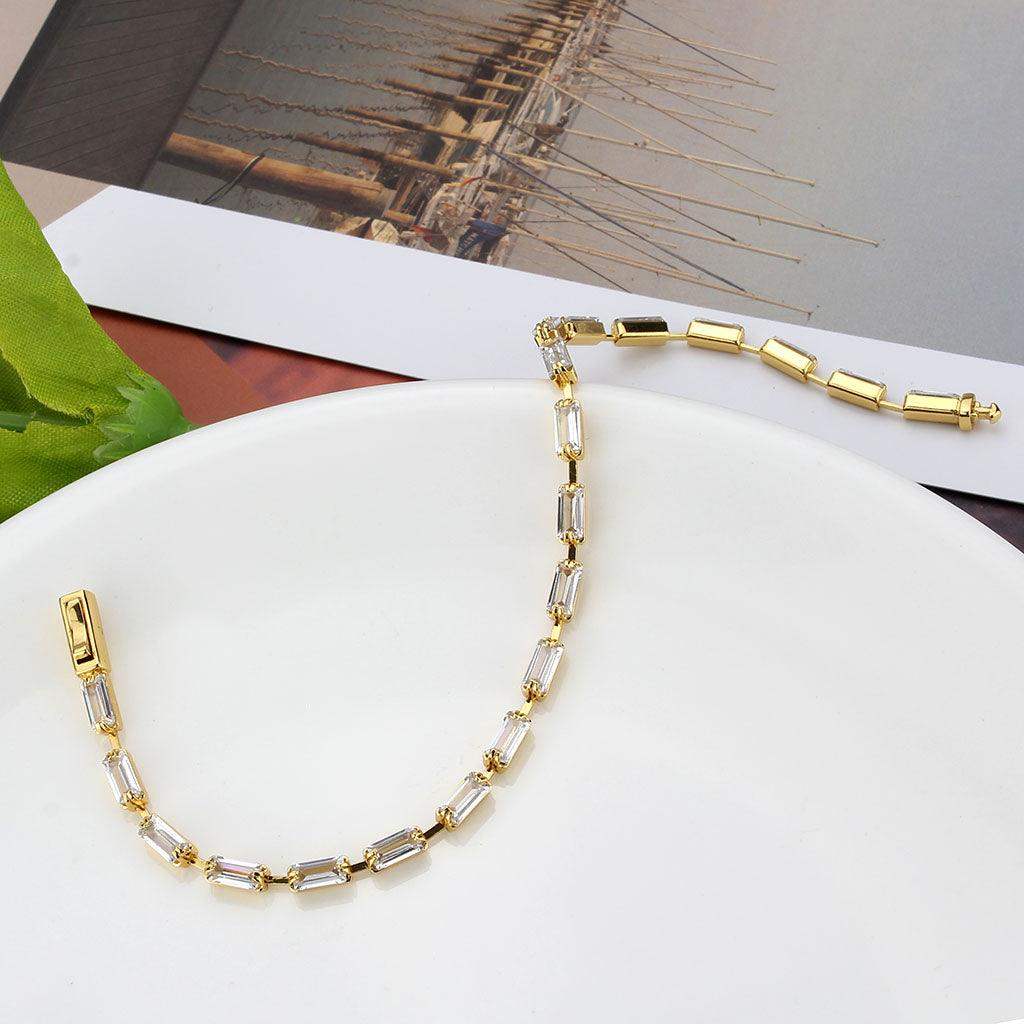 Alamode Gold Brass Bracelet with AAA Grade CZ in Clear - Alamode - Flyclothing LLC