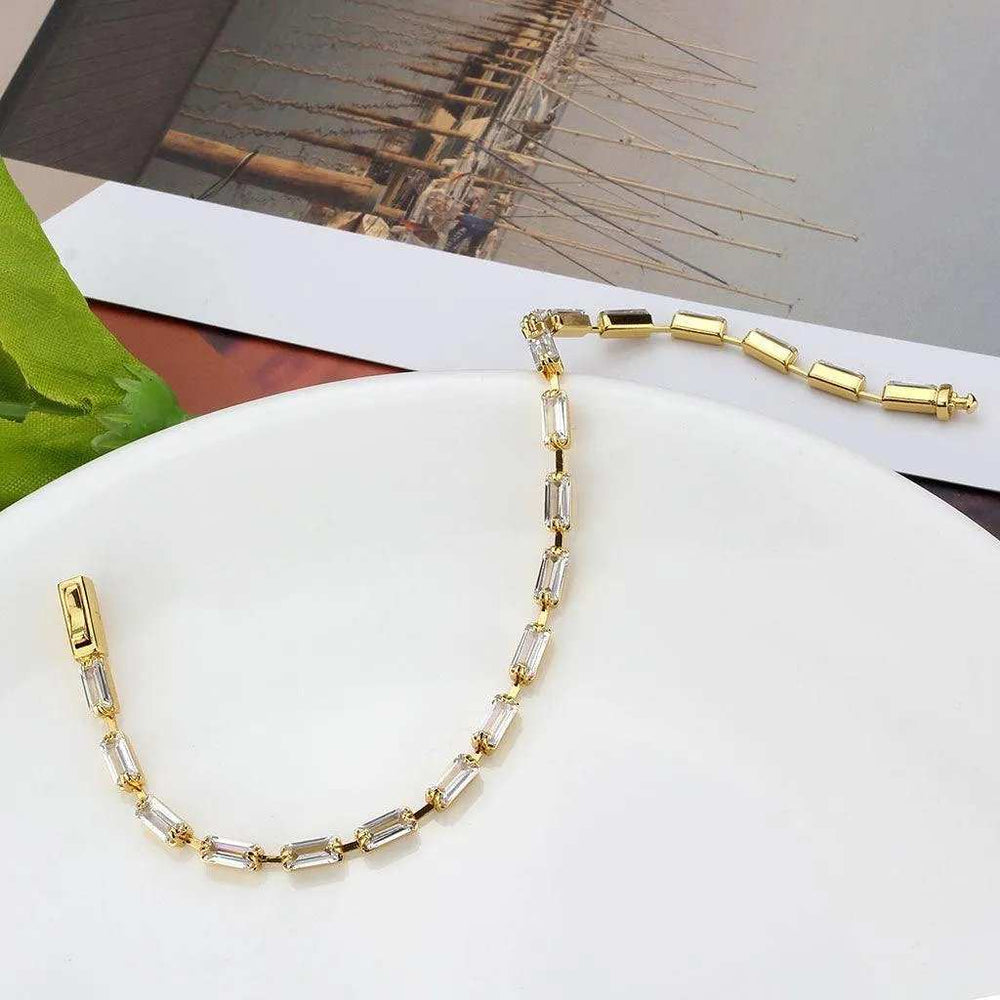 Alamode Gold Brass Bracelet with AAA Grade CZ in Clear - Alamode - Flyclothing LLC