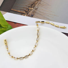 Alamode Gold Brass Bracelet with AAA Grade CZ in Clear - Alamode