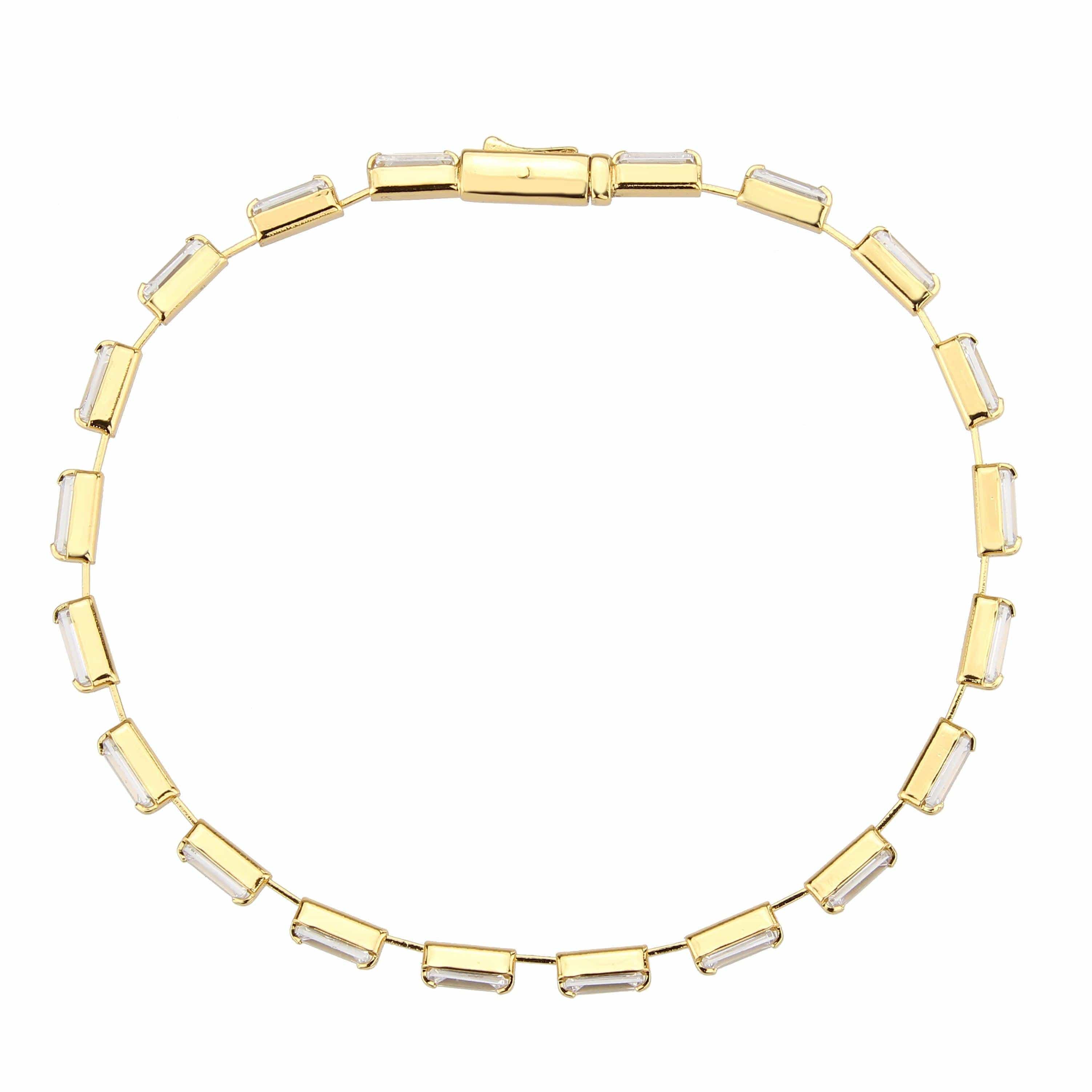 Alamode Gold Brass Bracelet with AAA Grade CZ in Clear - Flyclothing LLC