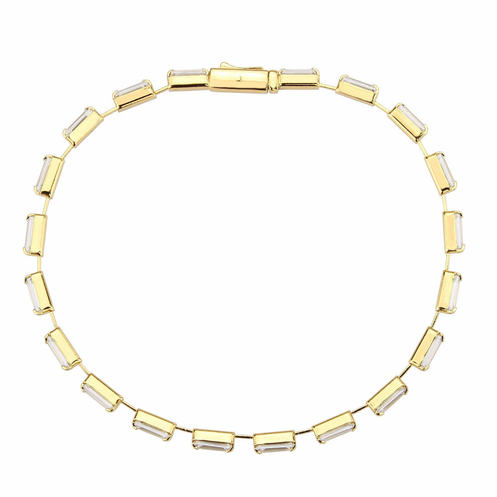 Alamode Gold Brass Bracelet with AAA Grade CZ in Clear - Alamode - Flyclothing LLC